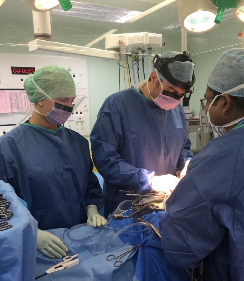 Dr Stavros Papachristos and surgical team performing a procedure in a modern operating theatre